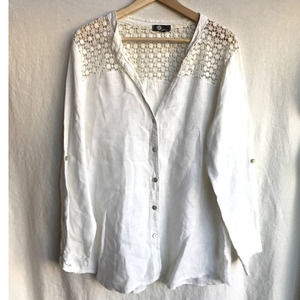 Made in Italy Linen Big Shirt with Crochet Detail - Label Unknown